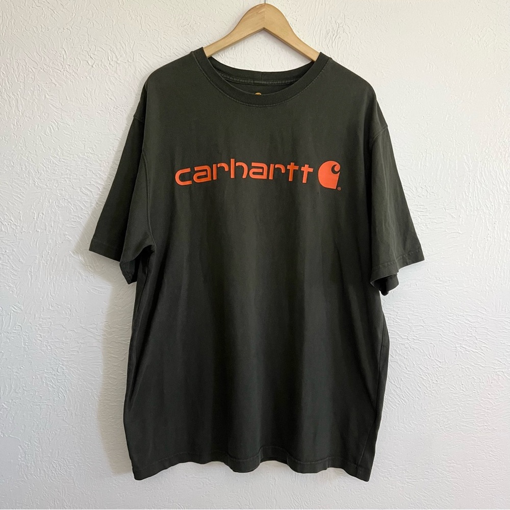 3/$12 CARHARTT Hunting Fishing Green/Orange 100% Cotton Tee Men’s Size Large
